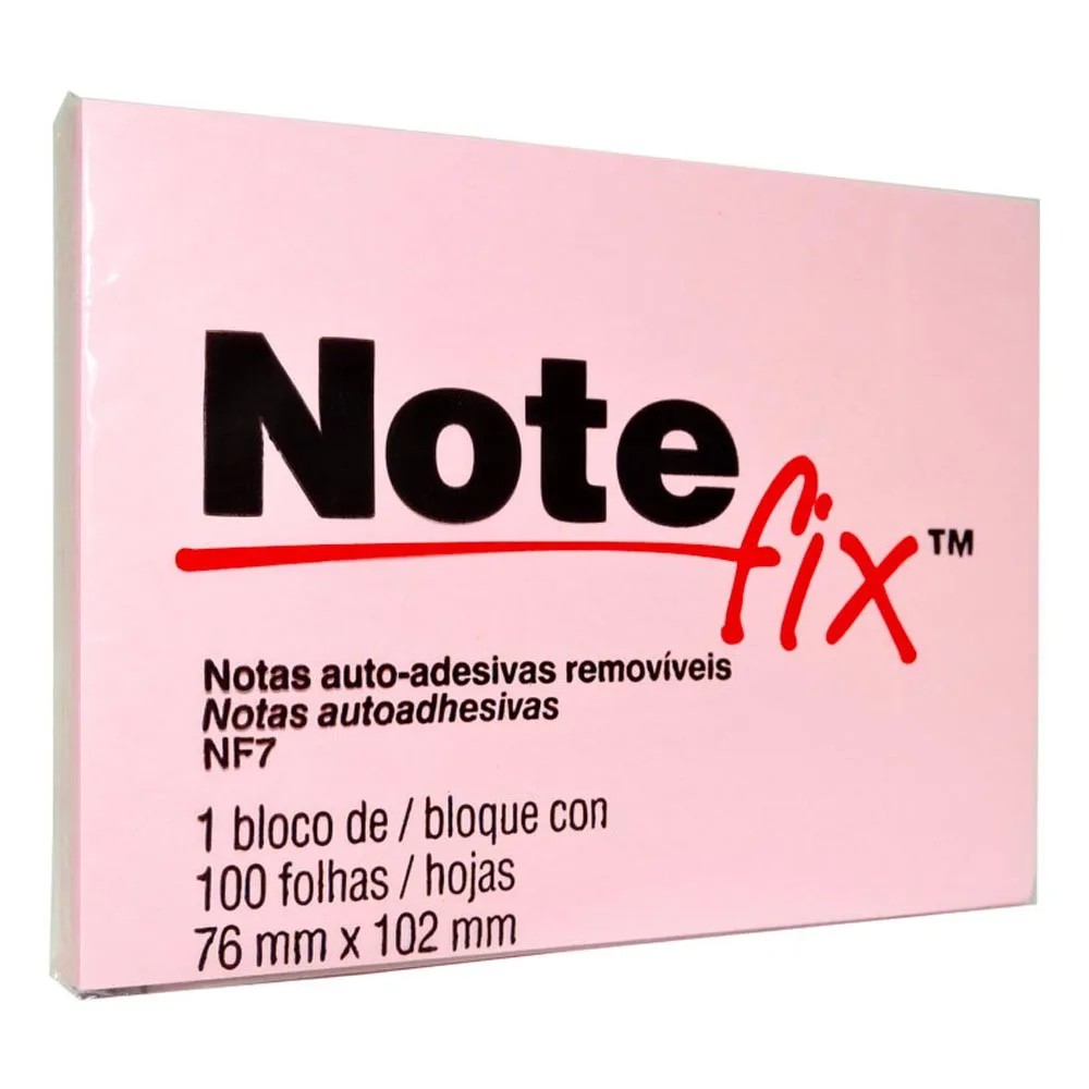 Bloco adesivo 76x102 100 fls rosa Note Fix 3M