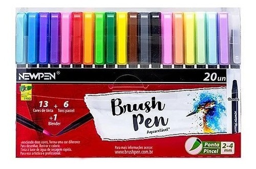 Caneta brush 19 cores aquarelável + blender New Pen