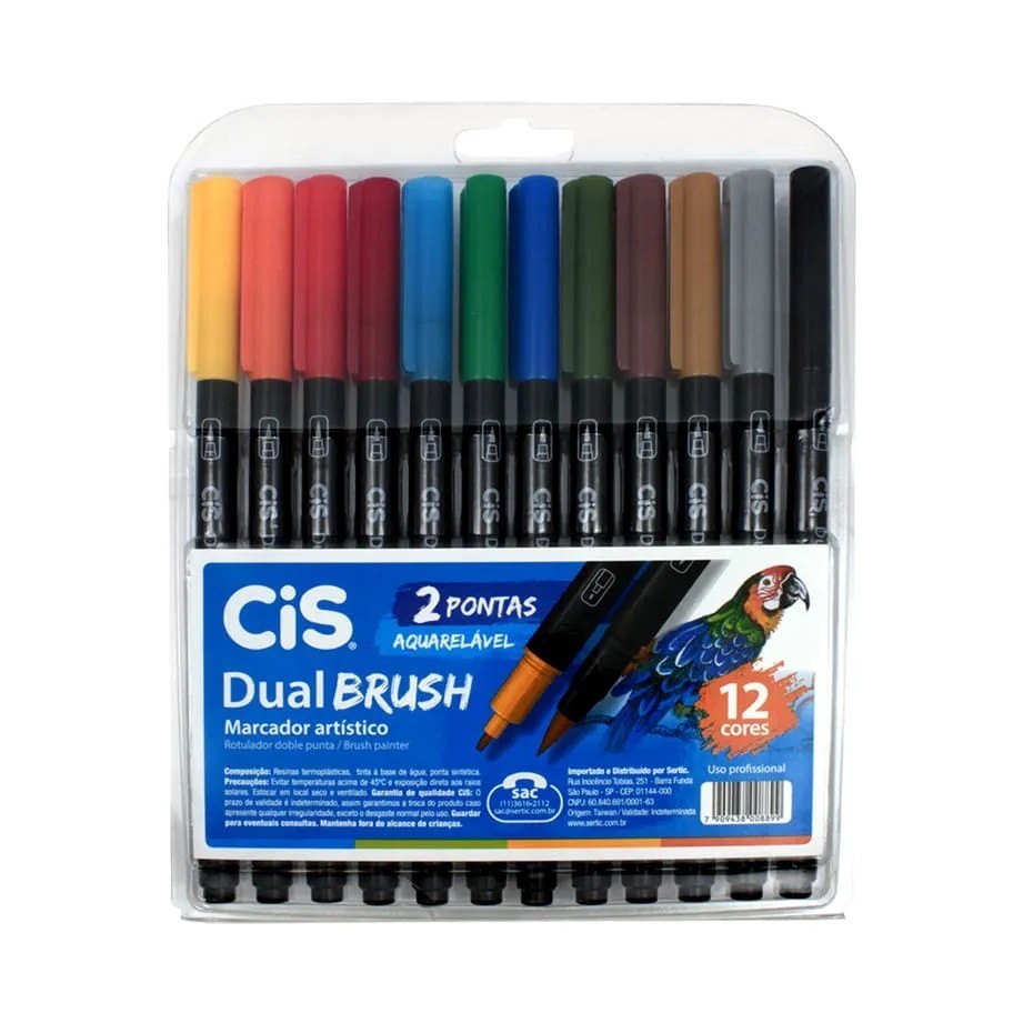 Caneta dual brush 12 cores básicas + blender Cis