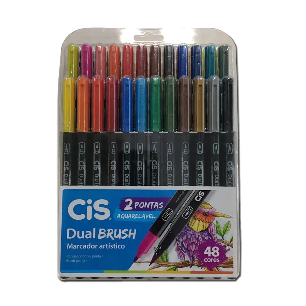Caneta dual brush 48 cores básicas Cis