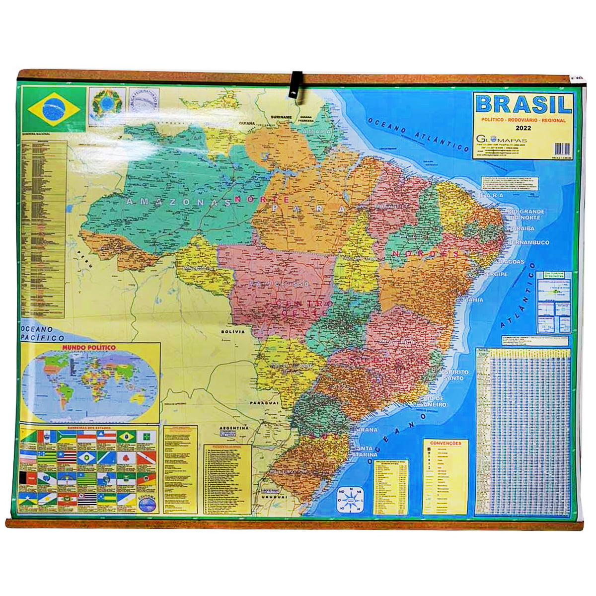 Mapa Brasil político rodoviário regional telado 90x120 Glomapas