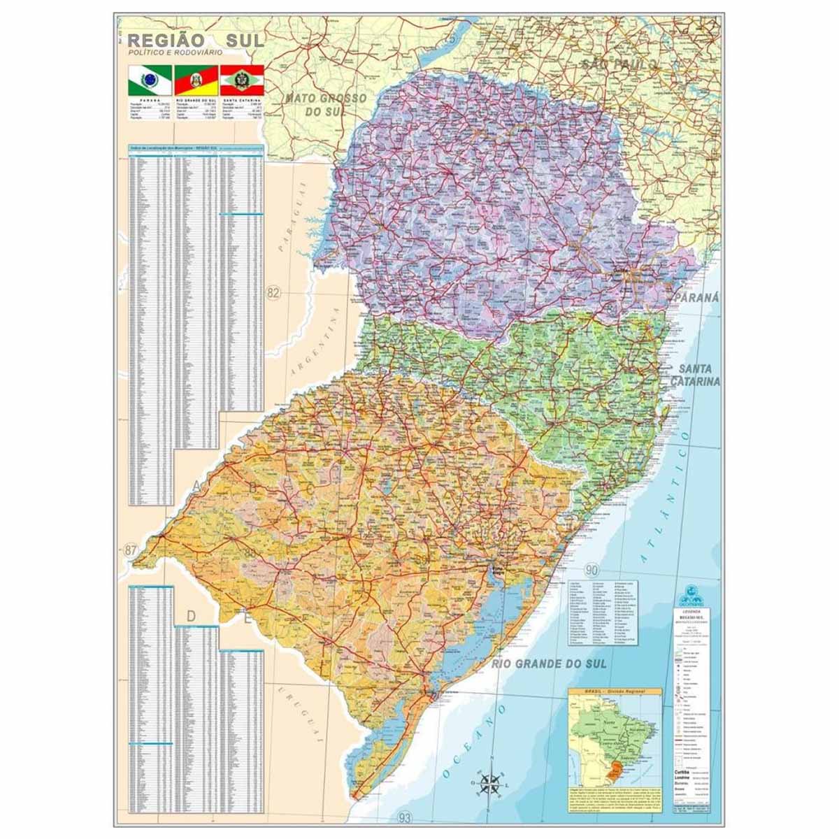 Mapa Brasil Região Sul Político Rodoviário 90x120 Glomapas Livraria Barão 5311