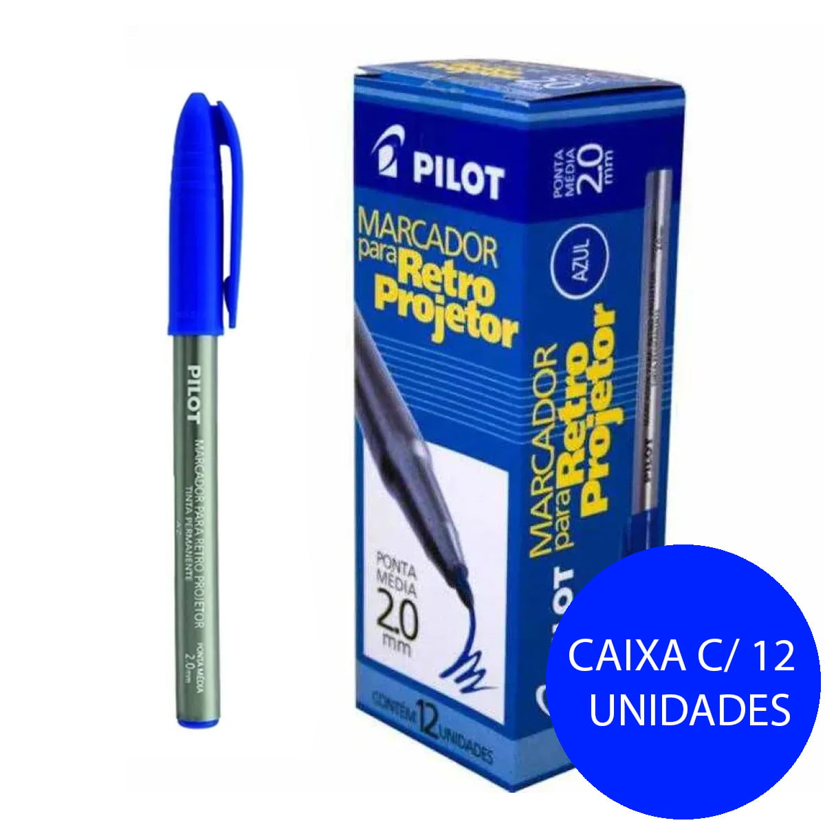 Cx Caneta Retroprojetor Azul C Pilot Livraria Bar O