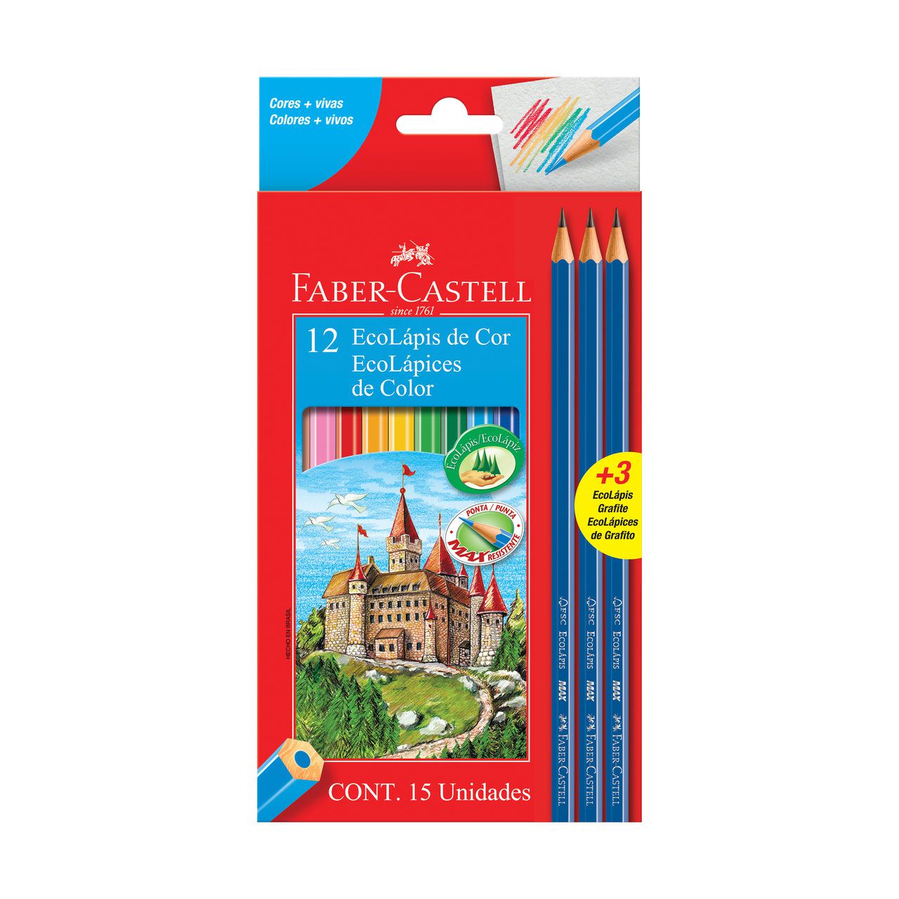 Lápis de cor 12 cores + 3 lápis grafite Faber-Castell