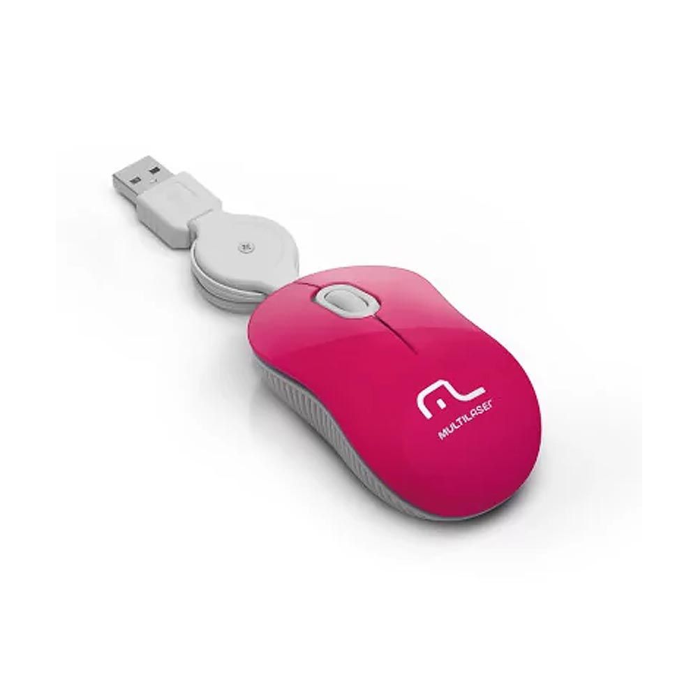 Mouse USB mini retrátil rosa MO185 Multilaser