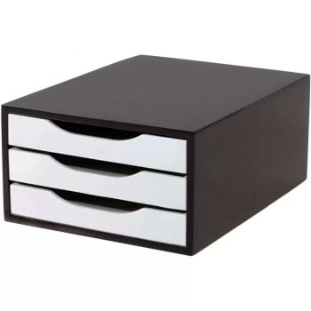 Caixa organizador 3 gavetas madeira preto e branco Souza