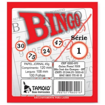 Cartela de bingo 100 folhas jornal Tamoio