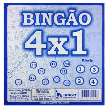Cartela de bingo 4x1 100 folhas Tamoio