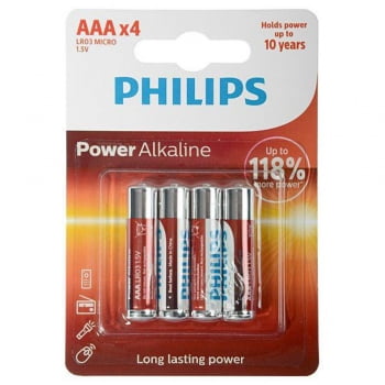 Pilha AAA alcalina 4 un Philips
