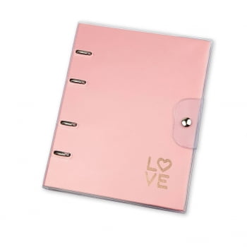 Fichário ultra 190 fls pink stone LOVE PVC Ótima
