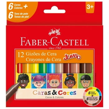 Giz de cera 12 cores jumbo Caras e Cores Faber-Castell