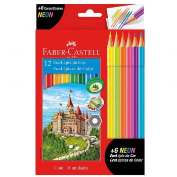 Lápis de cor 12 cores + 6 cores neon Faber-Castell