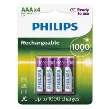 Pilha AAA recarregável 4 un Philips