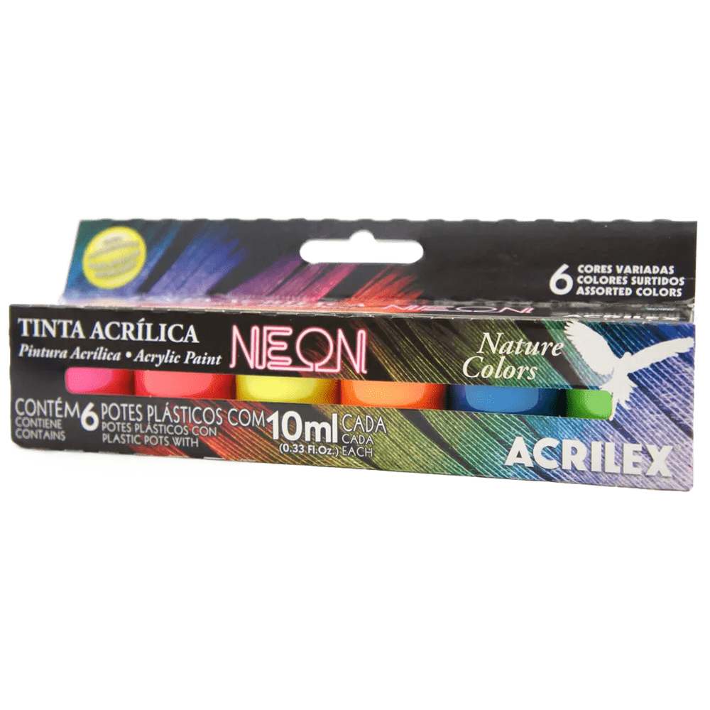 Tinta acrílica 10ml 6 cores neon Acrilex